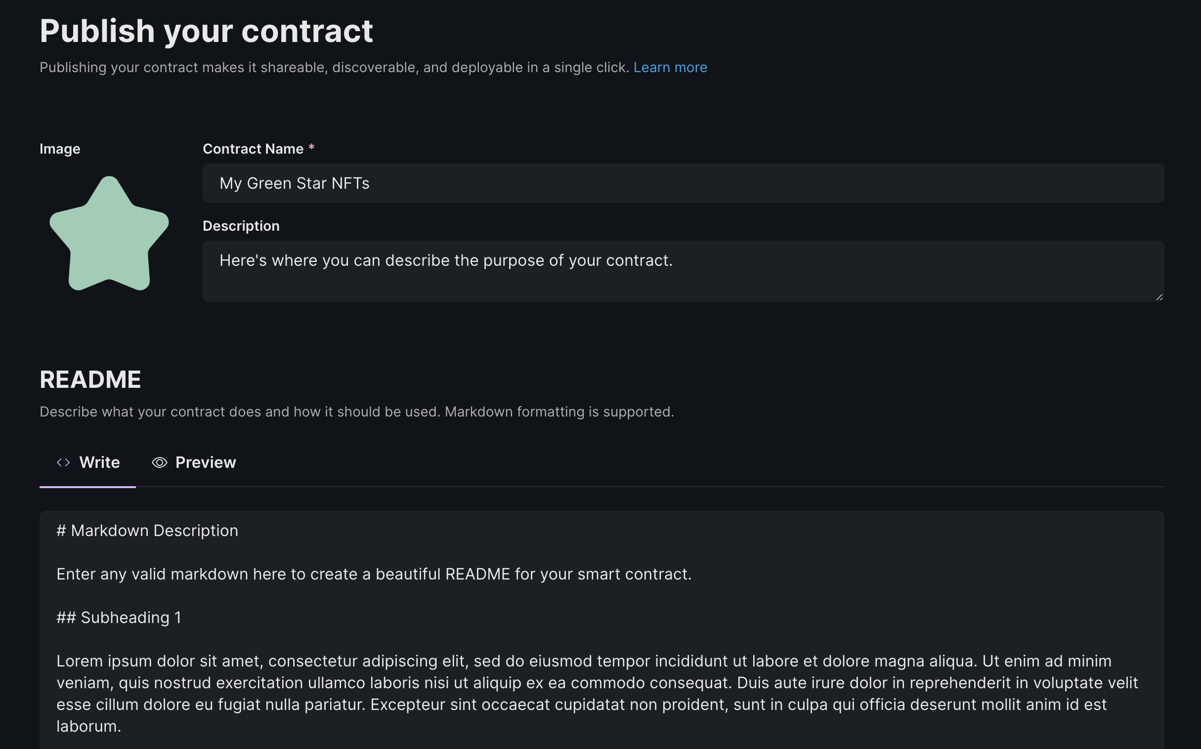 Enter Contract Metadata